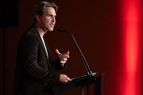 Speaker gives a speech at the Frankfurt Rights Meeting at the Frankfurter Buchmesse 2025
