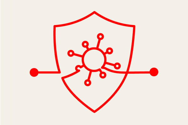 Logo mit einem Virus auf einem Schild