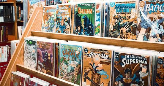 A shelf full of comic books