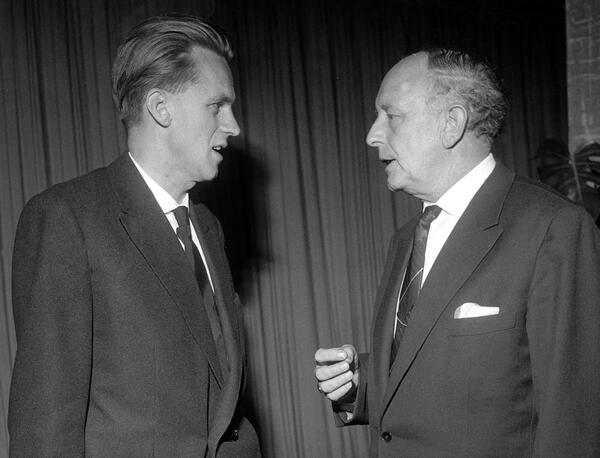 Literary scholar and writer Walter Jens (left) with the Head of the German Publishers & Booksellers Association, Werner Dodeshöner (right)