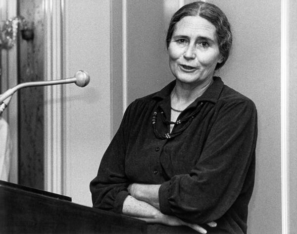 British author Doris Lessing giving a talk at Frankfurter Buchmesse
