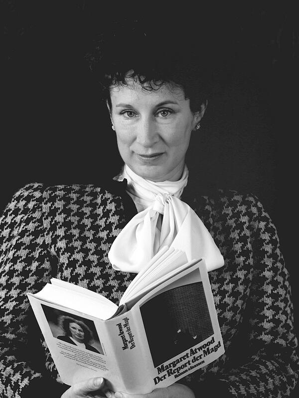 Canadian author Margaret Atwood at Frankfurter Buchmesse with her bestseller “Der Report der Magd” (Engl. “The Handmaid’s Tale”)
