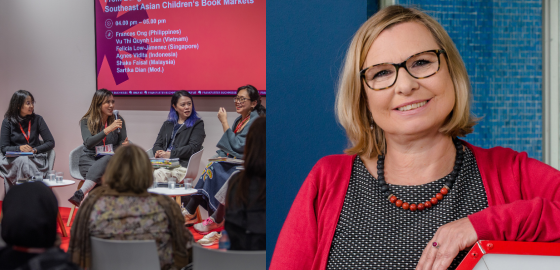Panel "Explore Southeast Asian Children’s Book Markets" auf der FBM25 (l.), Claudia Kaiser (r.) 