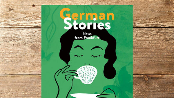 German Stories magazine cover with an illustration of a woman sipping from a cup