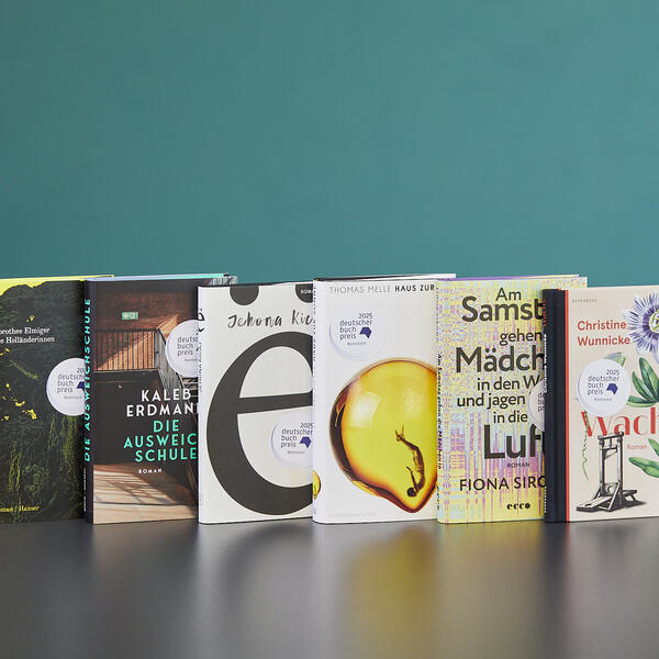 Foto von den Buchcovern der Shortlist für den Deutschen Buchpreis 2025