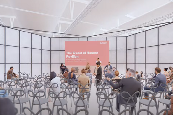 Digitale Animation eines Vortags mit Besuchern