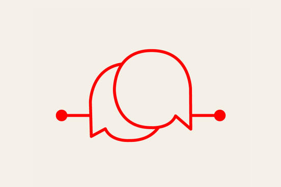 Logo mit zwei abstrakten Sprechblasen