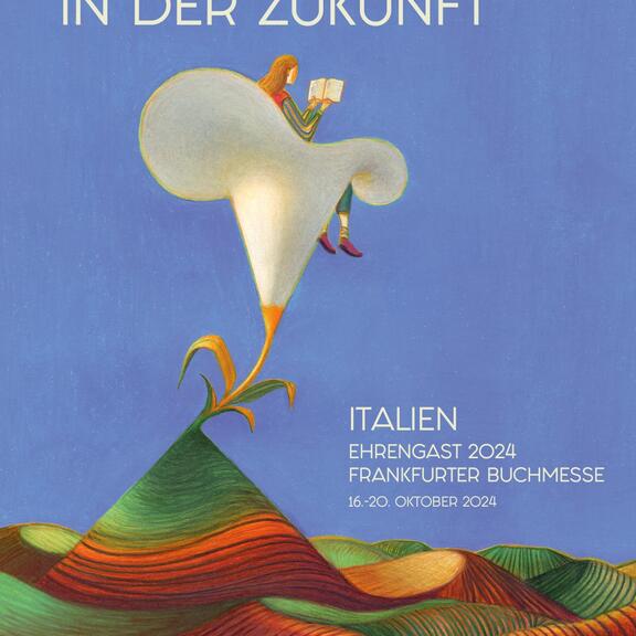 Illustration eines Mädchens, das ein Buch liest und auf einer Blüte sitzt