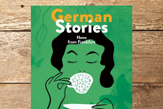 German Stories magazine cover with an illustration of a woman sipping from a cup