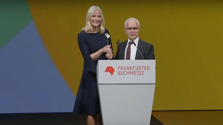 IKH Mette Marit eröffnet mit Heinrich Riethmüller Vorsteher des Börsenvereins des Deutschen Buchhandels e.V. die Frankfurter Buchmesse 2019 IKH Mette Marit eröffnet mit Heinrich Riethmüller Vorsteher des Börsenvereins des Deutschen Buchhandels e.V. die Frankfurter Buchmesse 2019